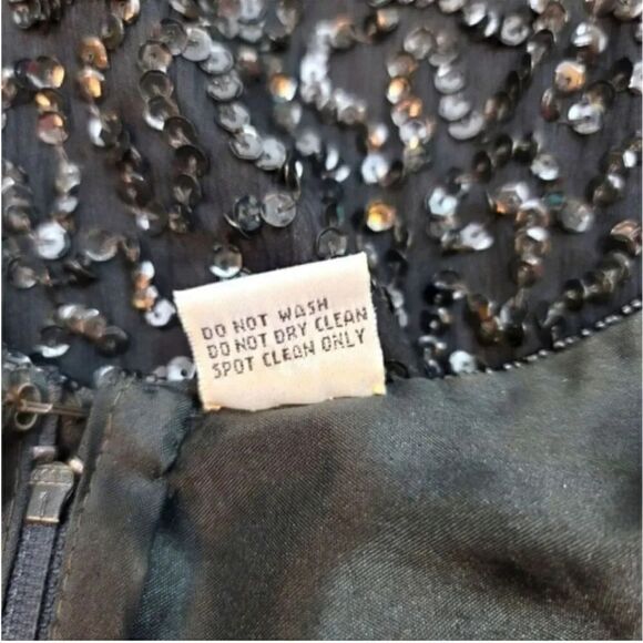 Vintage Lawrence Kazar 100% Silk Beaded and Sequin Evening Gown in Black Size XL - Picture 9 of 10